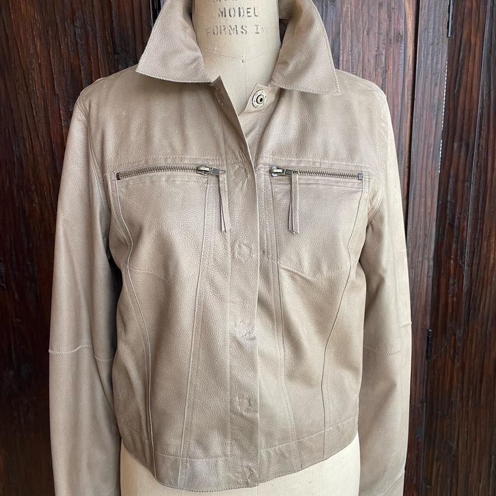 Taupe Napa lamb leather jean style jacket